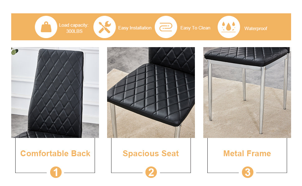 Glass Dining Table & 4 Black Chairs Set