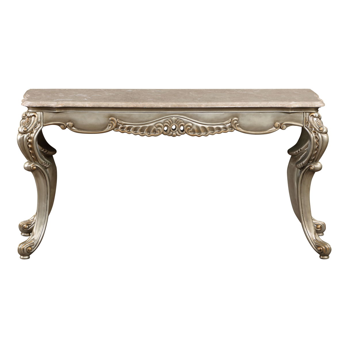 Acme Miliani Sofa Table, Natural Marble & Antique Bronze Finish