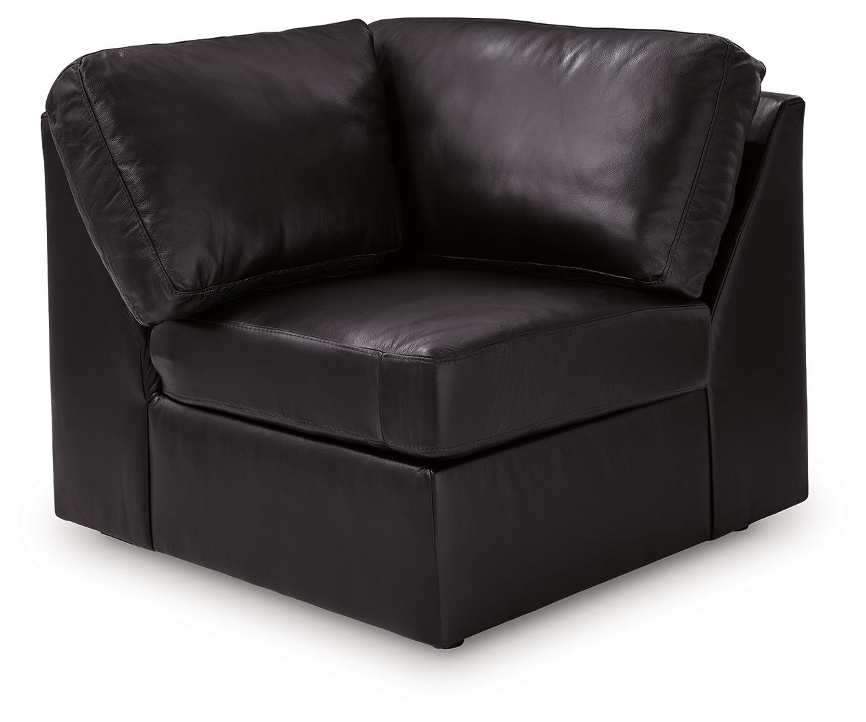 Black upholstered wedge armchair with padded armrests and boxy seat