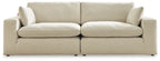 Linen sectional loveseat in light beige with two seat cushions and armrests