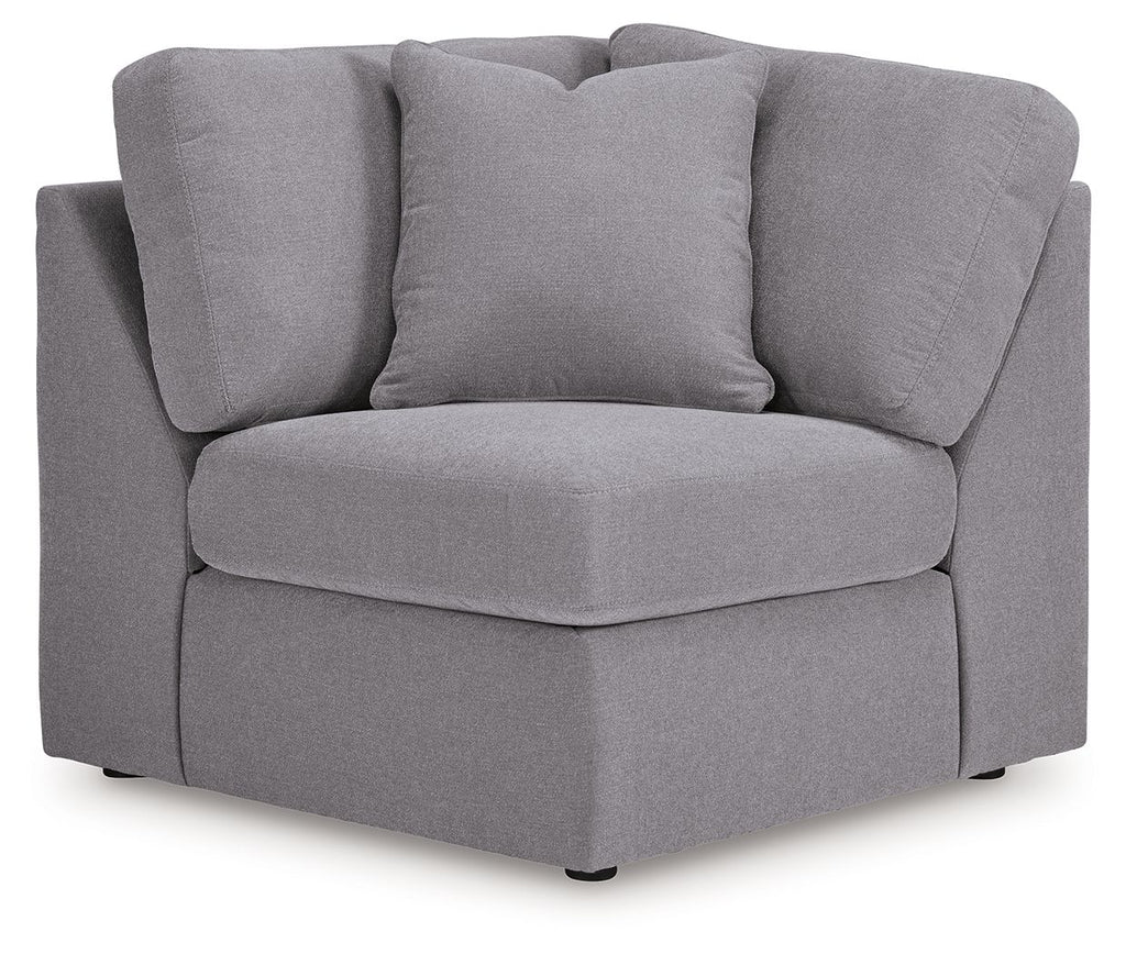 Gray fabric wedge sectional armchair with two back cushions and square arms