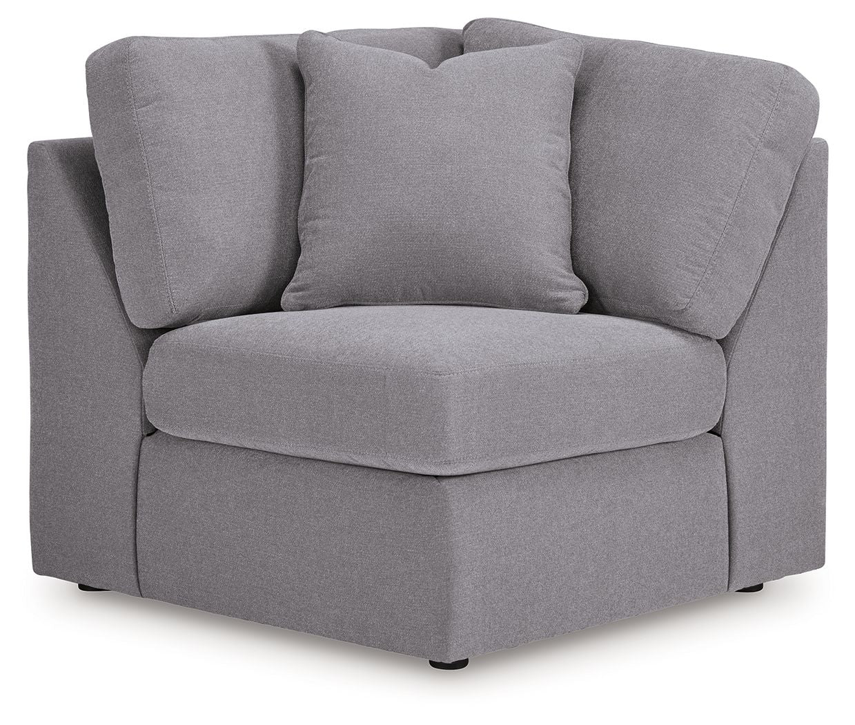 Gray fabric wedge sectional armchair with two back cushions and square arms