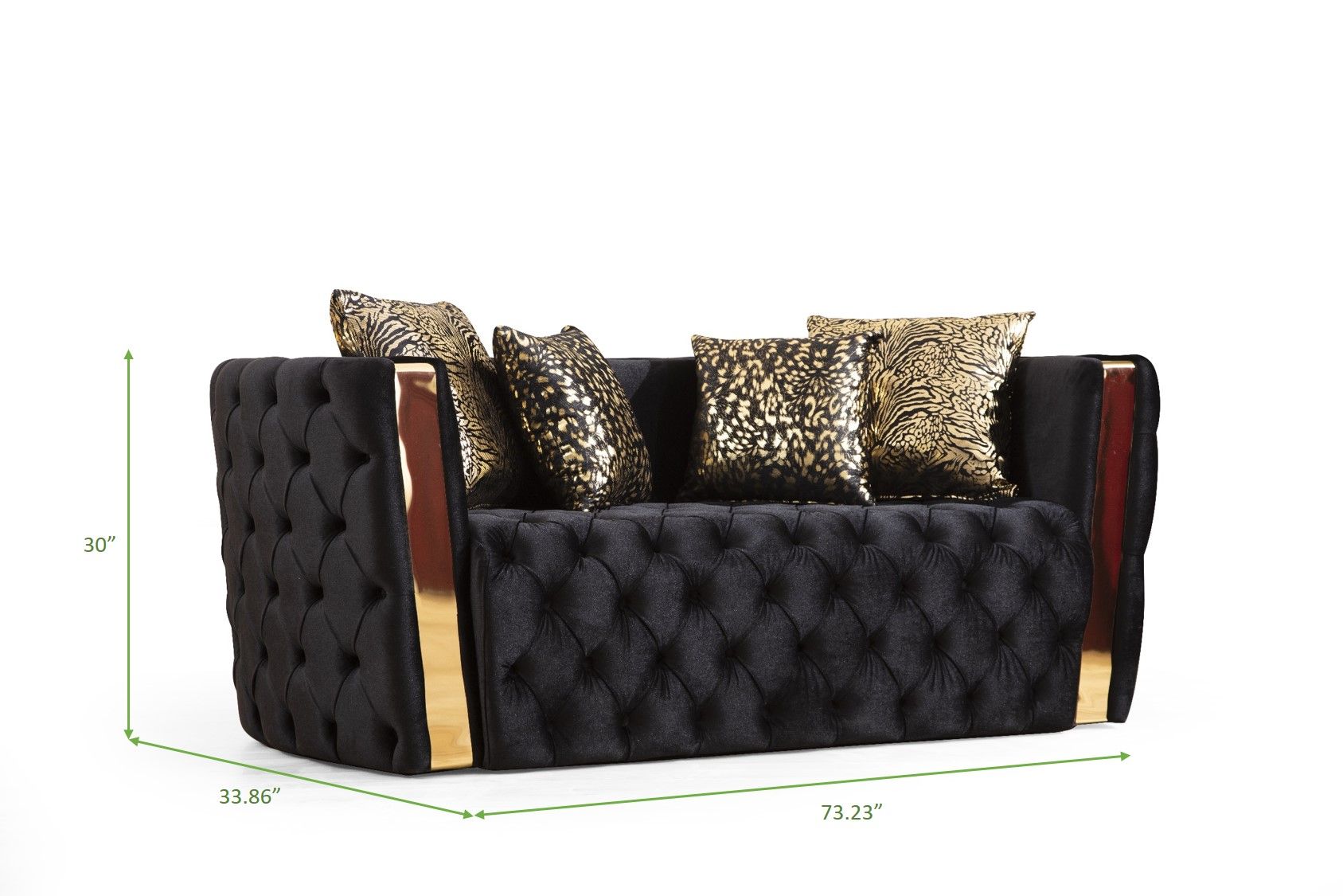 Naomi Button Tufted Loveseat With Velvet Fabric And Gold Accent In Black