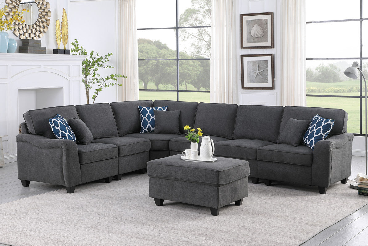 Leo 125" Dark Gray Woven Modular L-Shape Sectional & Ottoman