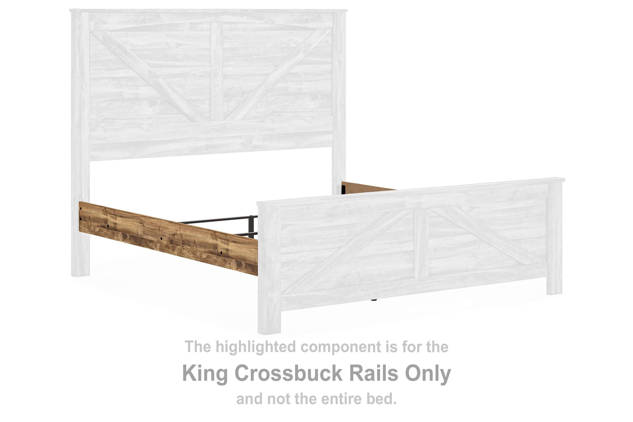 Maystonna king crossbuck bed rails with brown rail segment, white frame