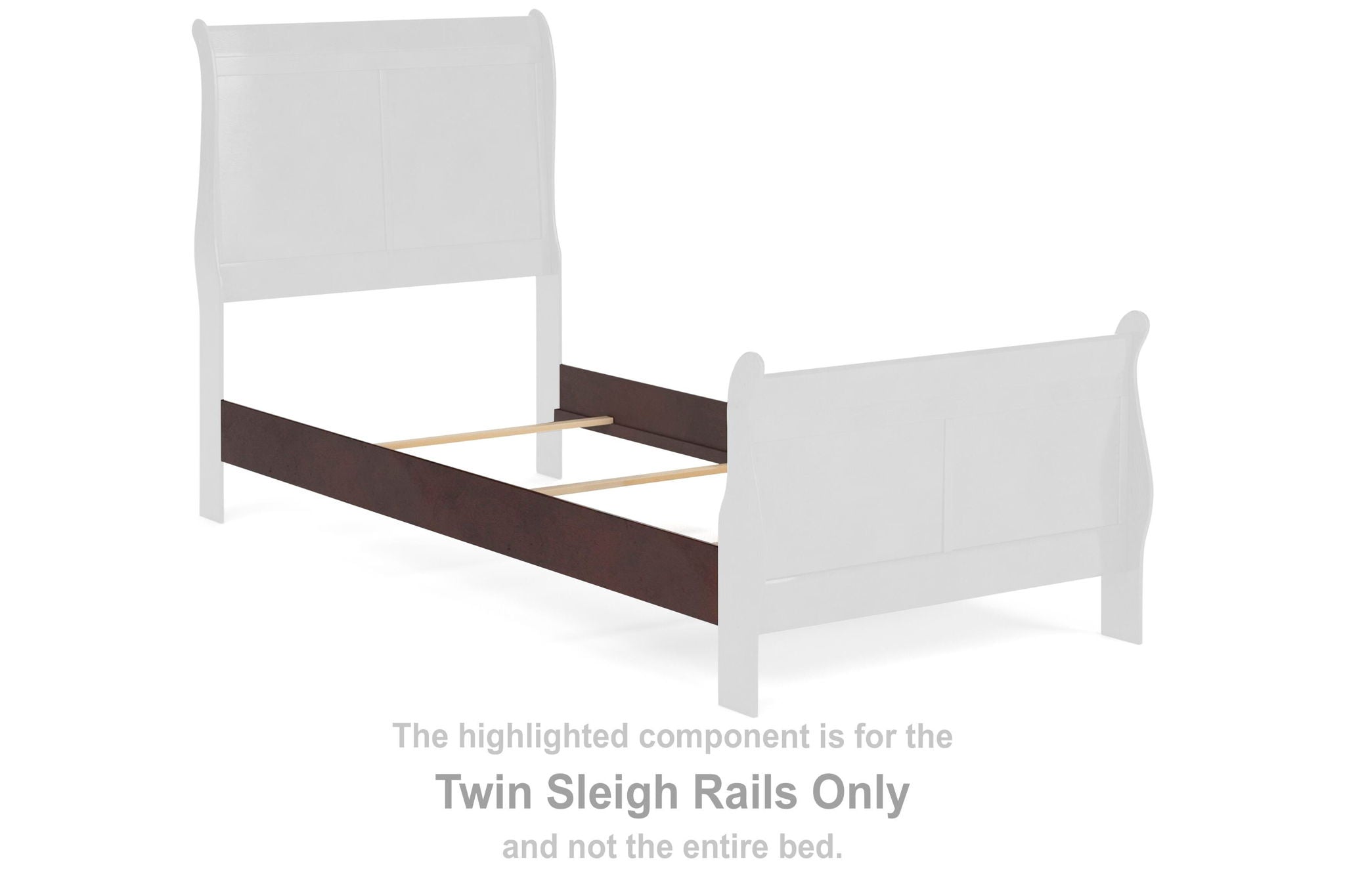 Twin sleigh rails, reddish brown, with two matching rail pieces