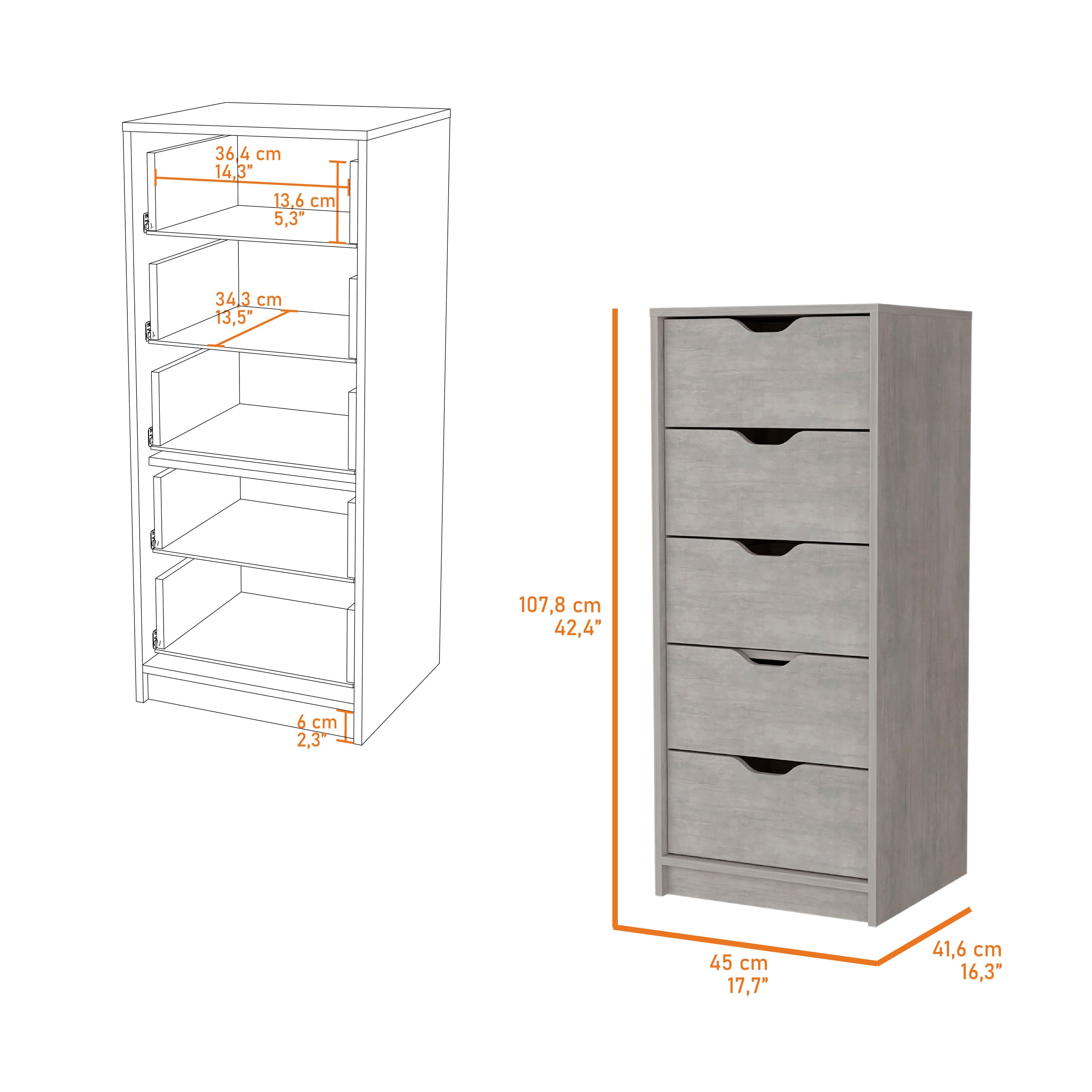Dillon 5 Narrow Drawer Dresser, Tall Chest of Drawers