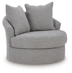 Pewter fabric swivel accent chair with two square back cushions