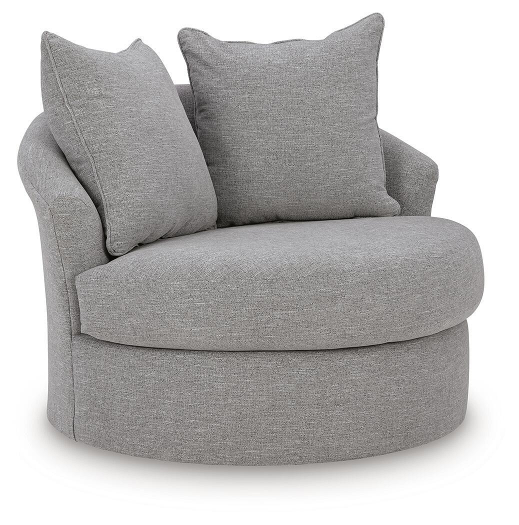Pewter fabric swivel accent chair with two square back cushions