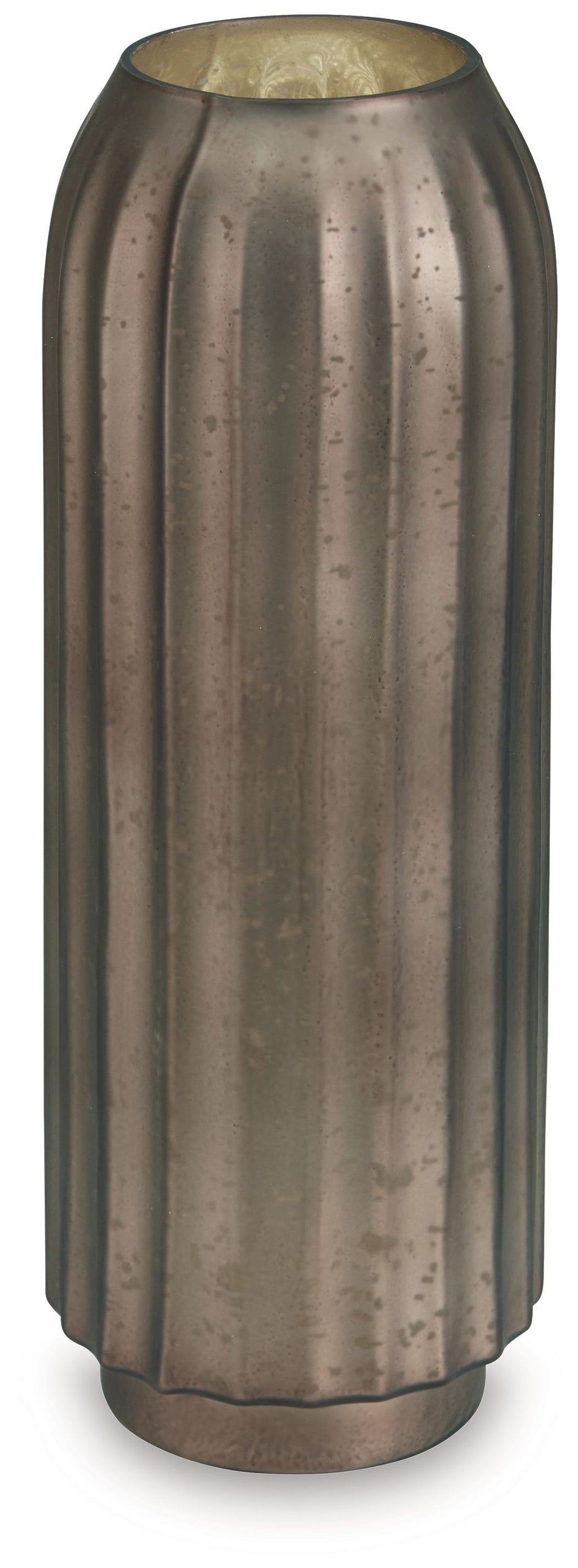 Metal vase, dark bronze, vertical ridges, flared top and rounded base