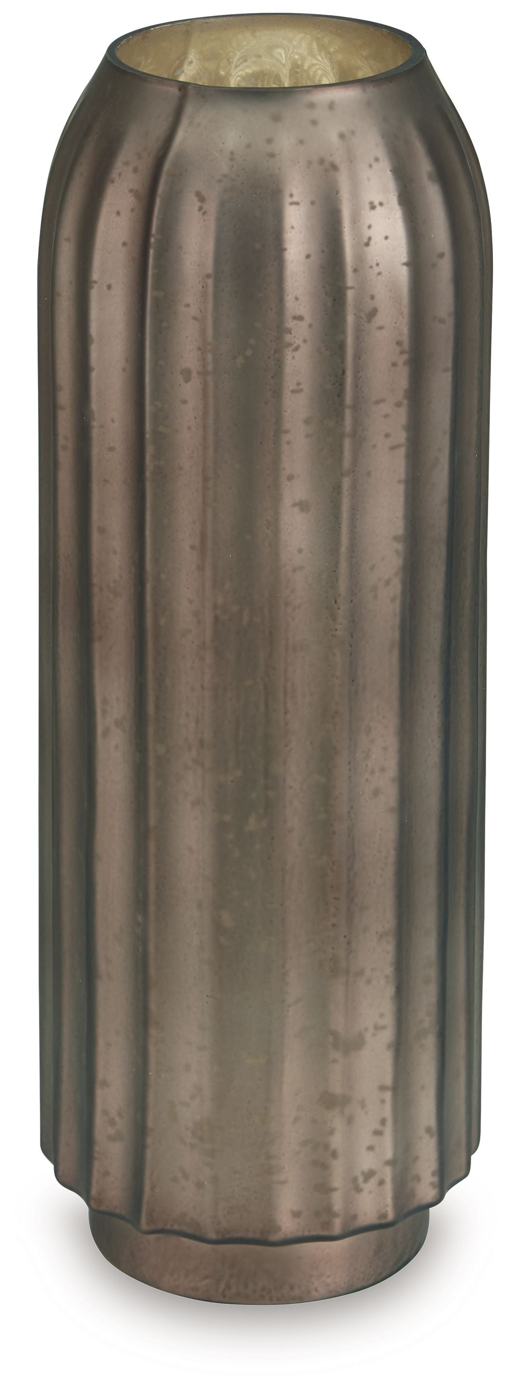Metal vase, dark bronze, vertical ridges, flared top and rounded base
