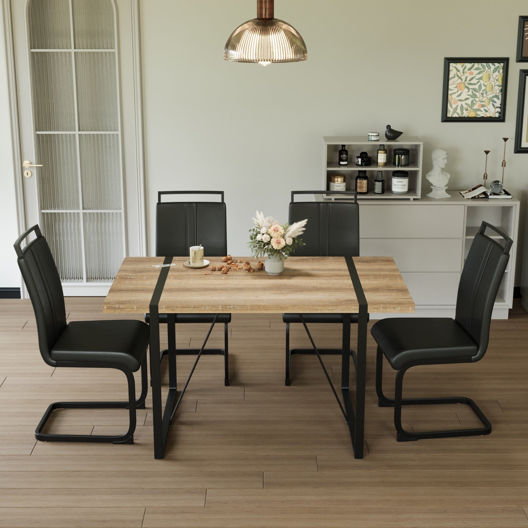Modern Industrial Dining Table Set - 55" with 4 Chairs