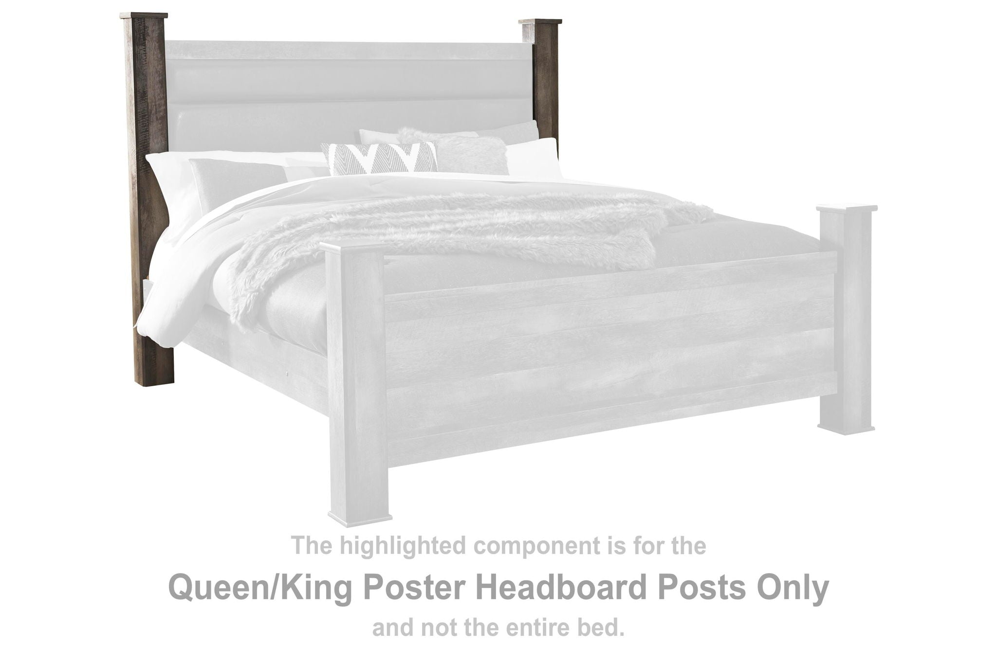 Queen/King poster headboard posts, gray wood-style, two vertical posts