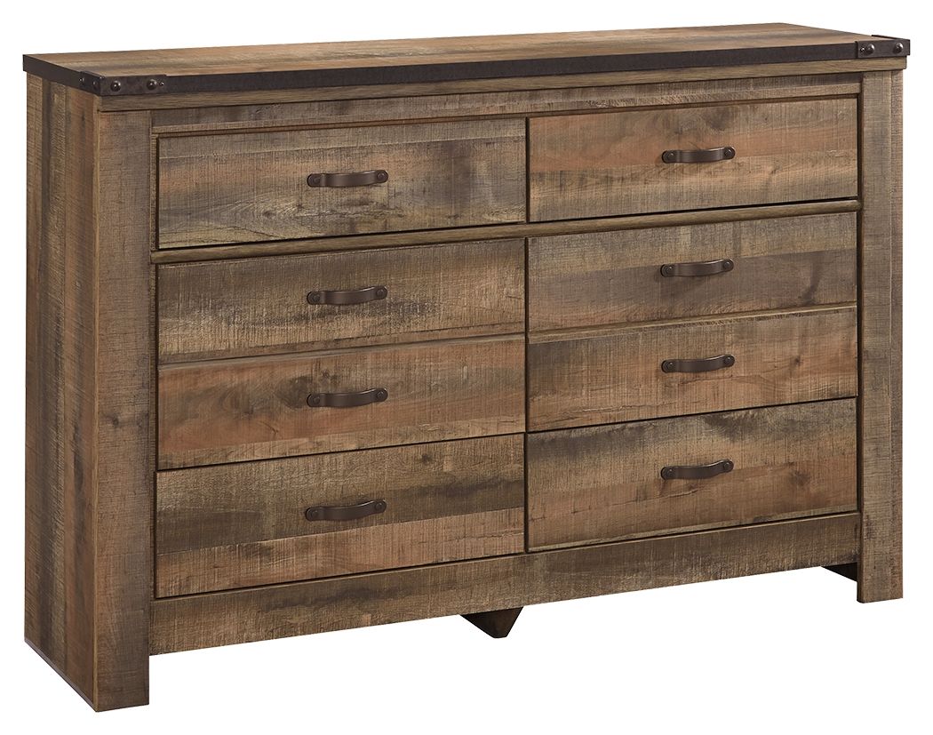 Dark brown six-drawer dresser with six drawers and bar handles