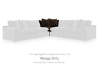 Upholstered wedge sofa in dark brown with two back cushions and one bolster pillow