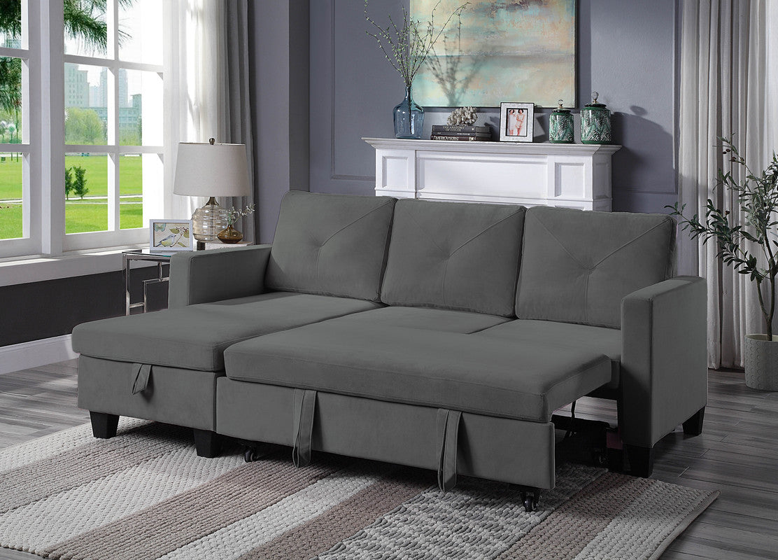 Nova 82.5" Dark Gray Velvet Reversible Sleeper Sectional Storage