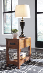 Brown chair side end table with one drawer and lower shelf