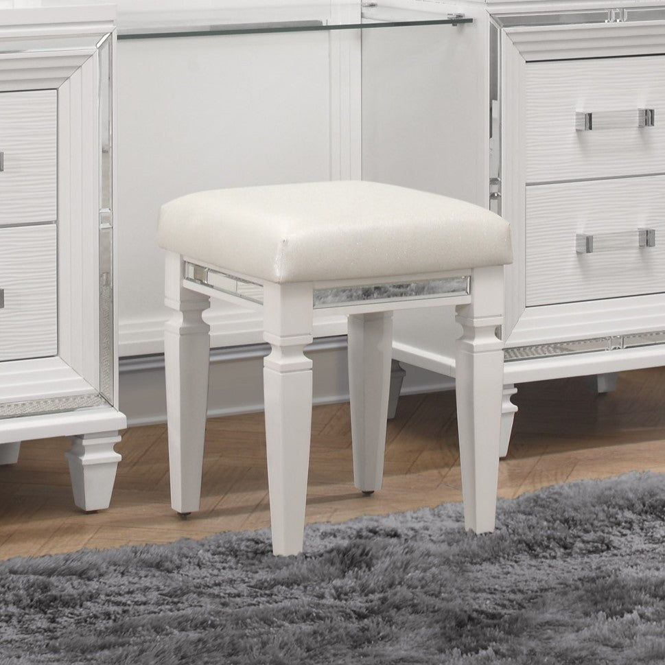 Modern Glam White Faux Leather Vanity Stool Metallic Finish