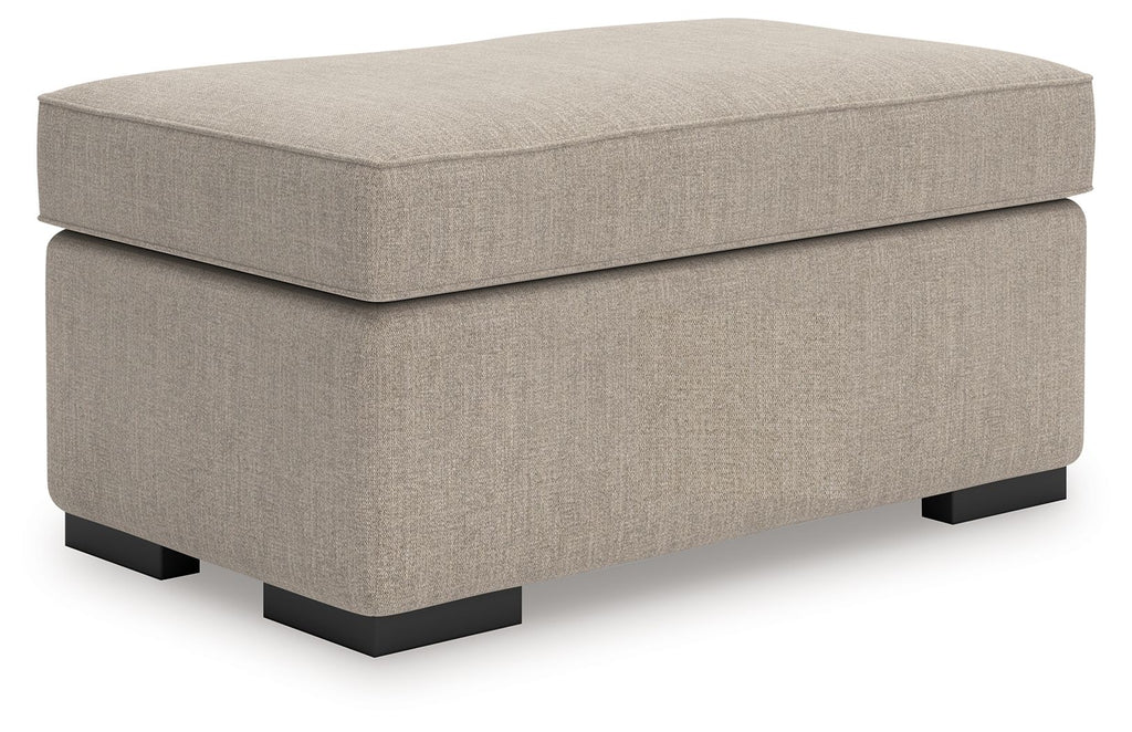 Heather fabric ottoman with hinged cushion top and black legs
