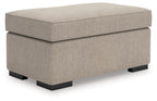 Heather fabric ottoman with hinged cushion top and black legs