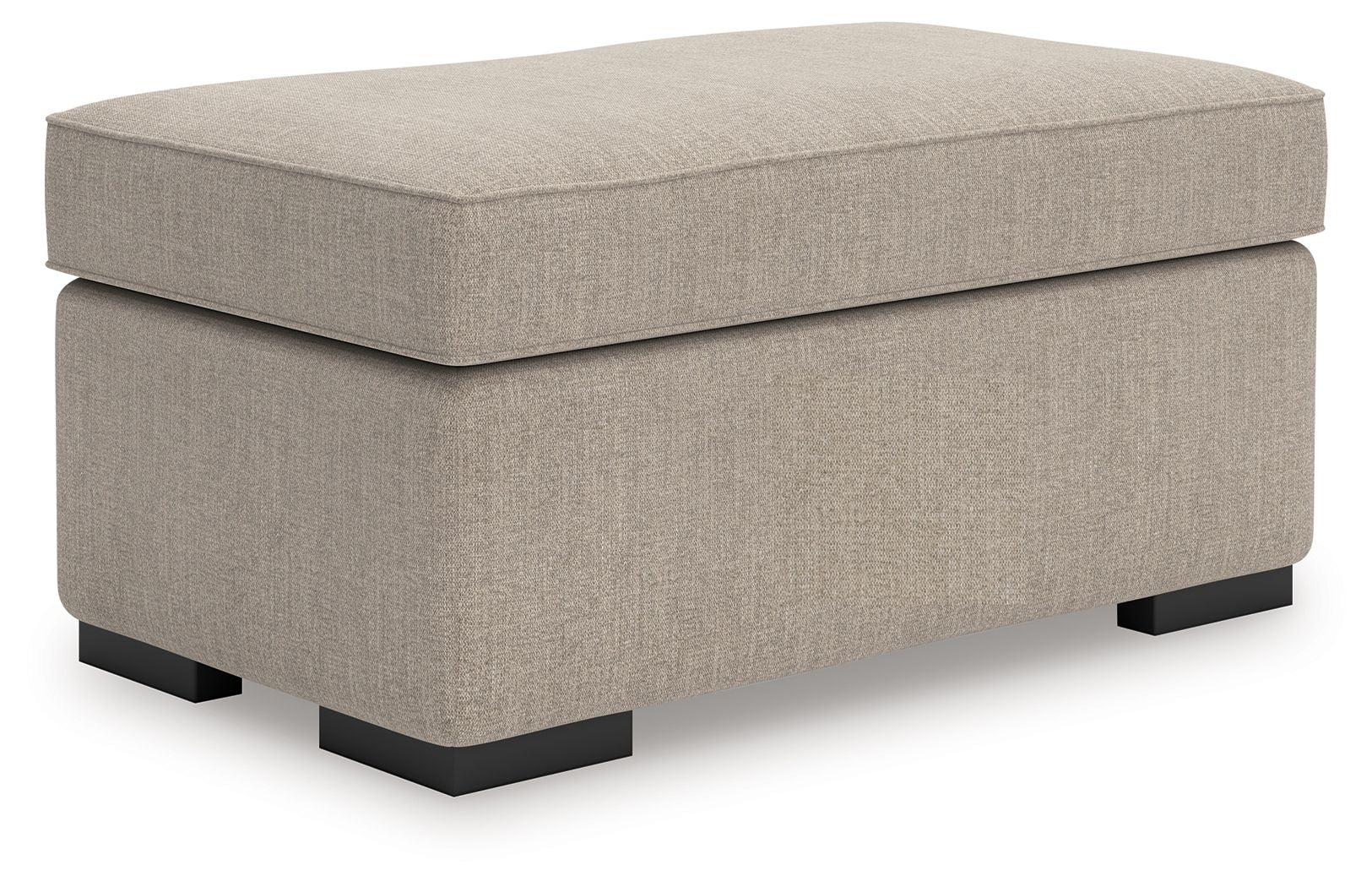 Heather fabric ottoman with hinged cushion top and black legs