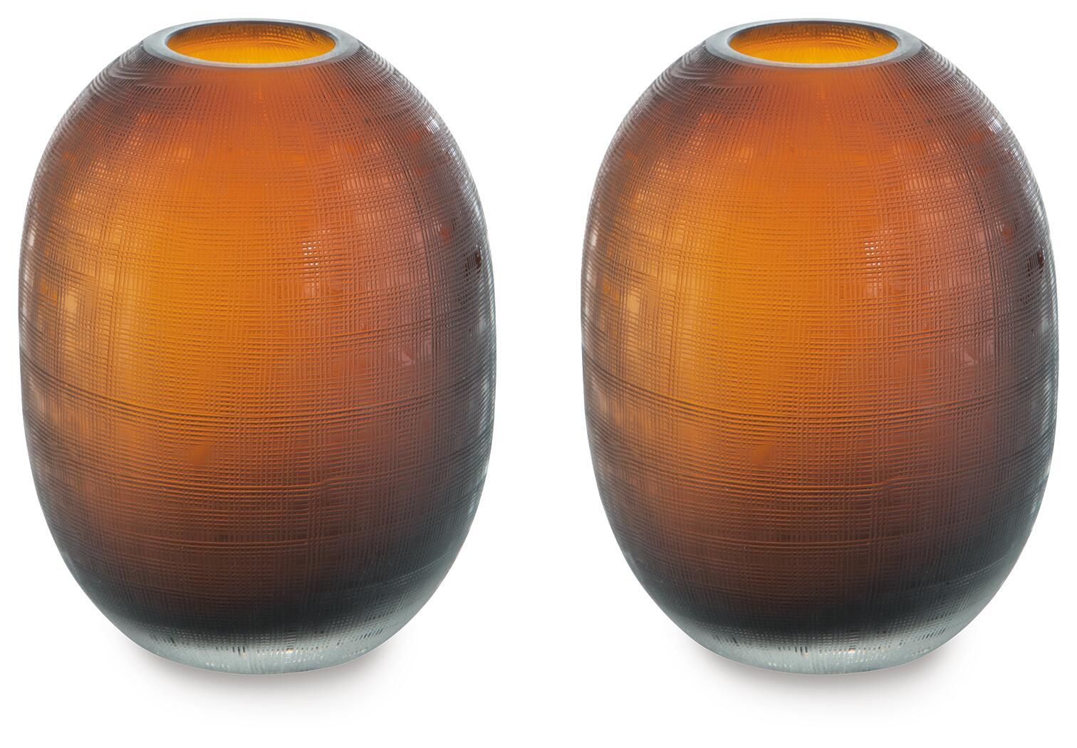 Embersen vase in dark brown with ribbed texture and amber orange rim.