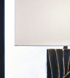 Table lamp shade edge and black base with gold line pattern