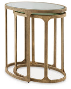 Round glass-top accent table and nesting side table, antique black open frame design