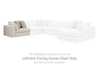 Left-arm facing corner chair component in light textured fabric with square arms and cushions
