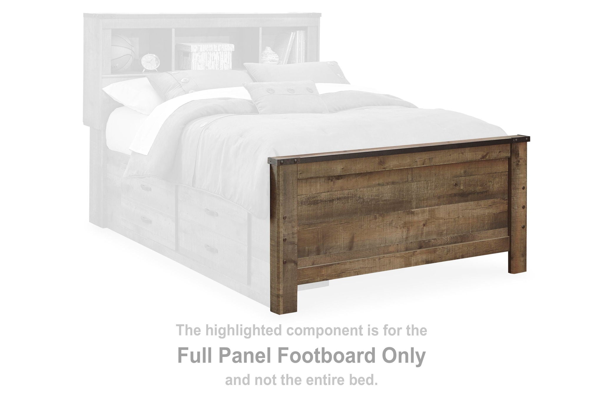 Brown wood full panel footboard with flat top rail