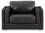 Amiata onyx chair and a half, dark leather, padded arms and wide seat cushion.