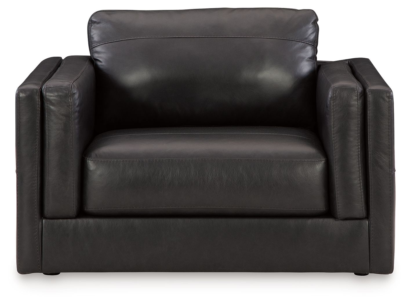 Amiata onyx chair and a half, dark leather, padded arms and wide seat cushion.