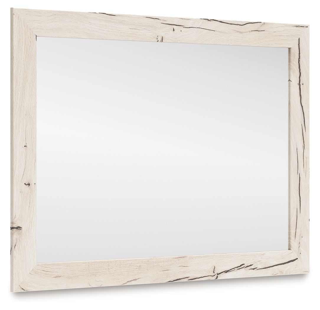 Rectangular bedroom mirror with whitewashed light wood frame