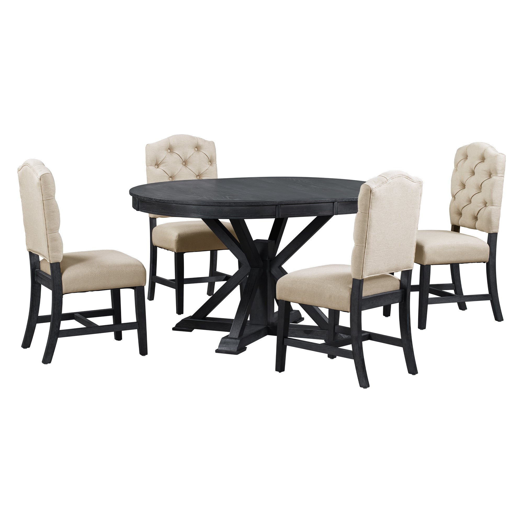 Retro Extendable Dining Table & 4 Chairs Set (Espresso)