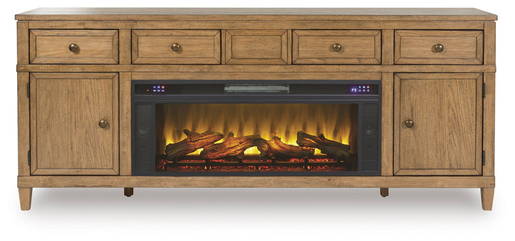 Sharlance - 81" TV Stand With Electric Infrared Fireplace Insert - Light Brown