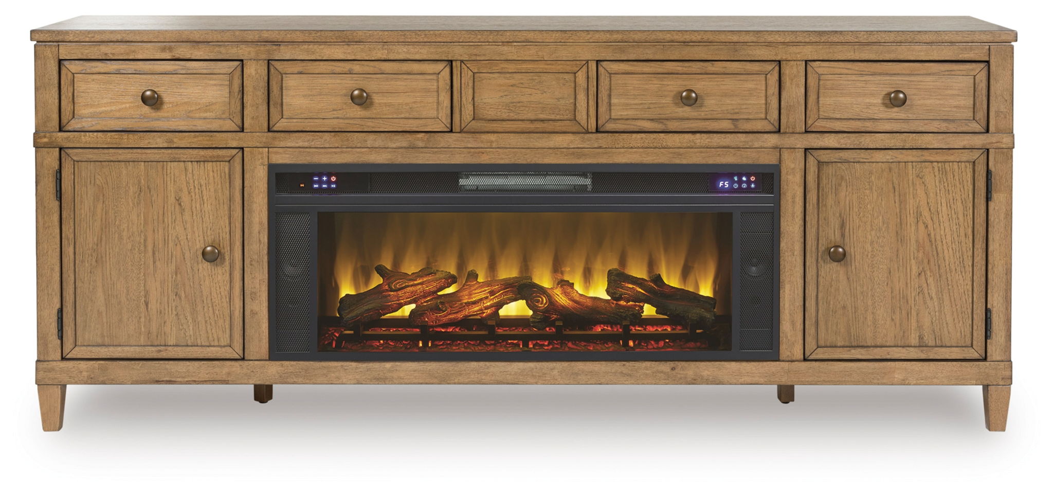 Sharlance - 81" TV Stand With Electric Infrared Fireplace Insert - Light Brown