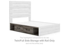 Twin/full bed side storage rail with brown-gray drawers