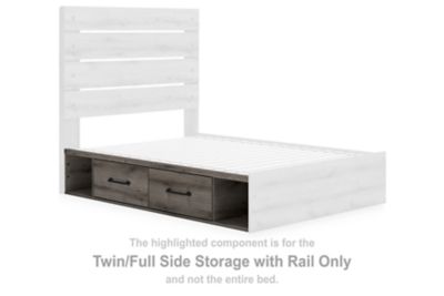 Twin/full bed side storage rail with brown-gray drawers