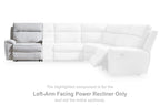 Light gray left-arm facing power recliner section with extended footrest