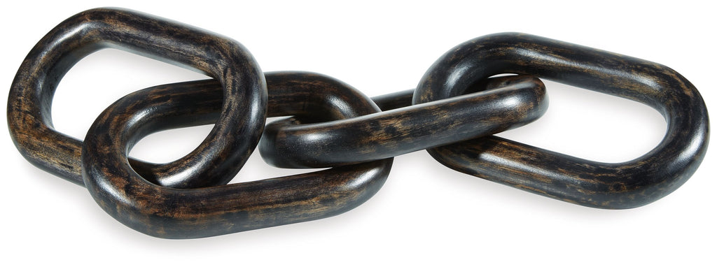 Black chain sculpture with three interlocking oval links, dark finish
