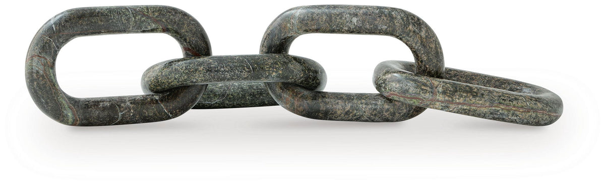 Green marble-look chain link sculpture with three-link staggered interlock