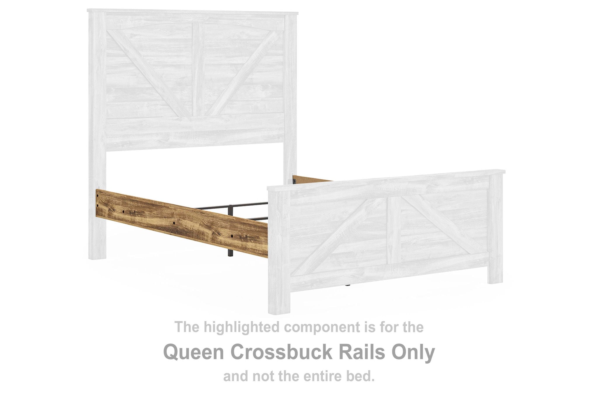 Brown crossbuck bed rails with white fence-style side panels