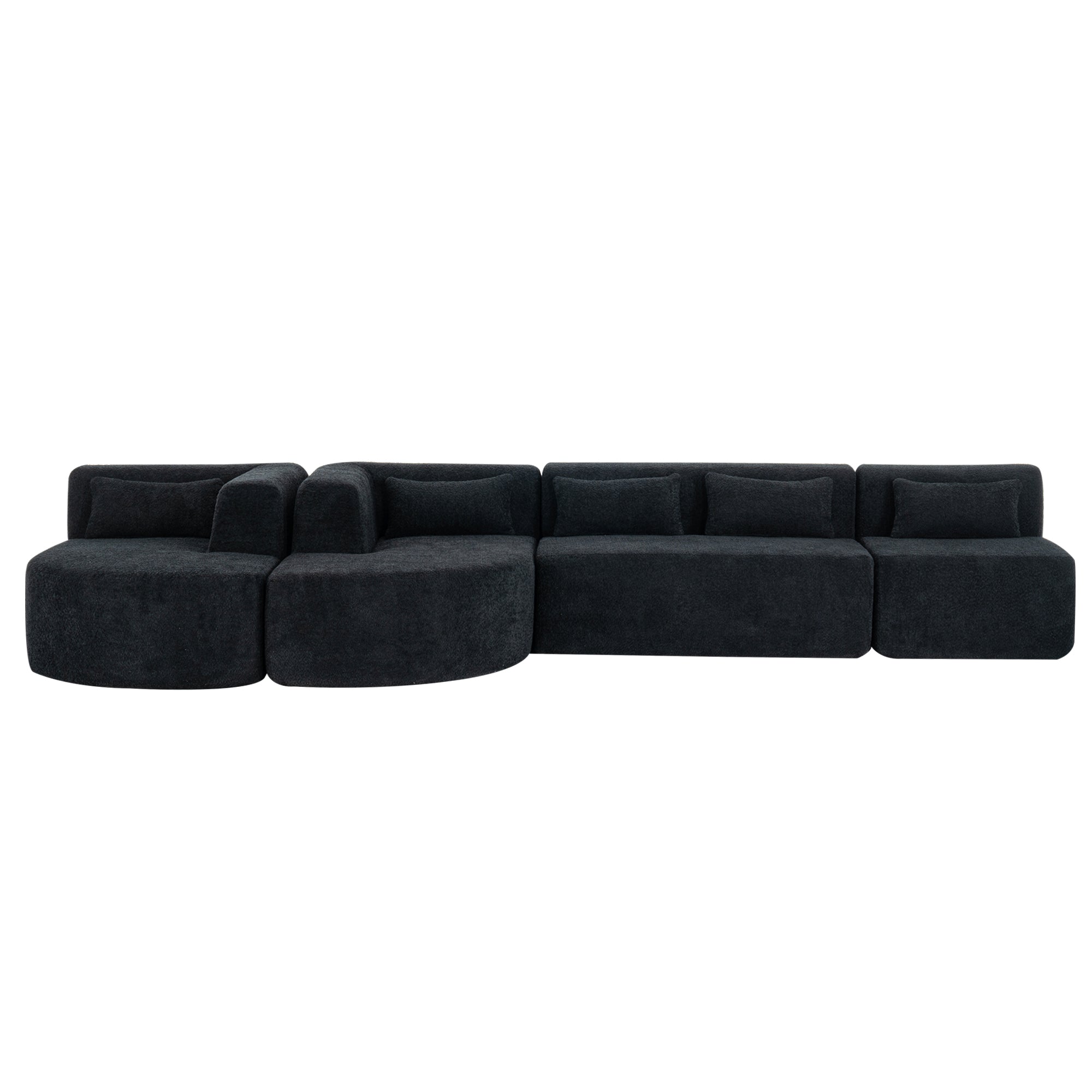 Black Contemporary Boucle Sofa Chaise - 144" Upholstered