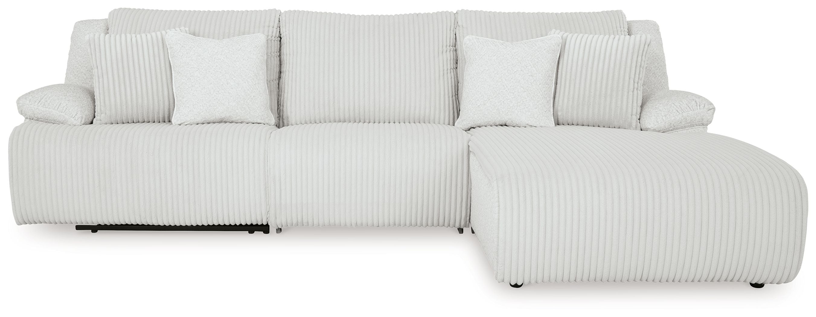 Light gray reclining sectional sofa with chaise and striped upholstery