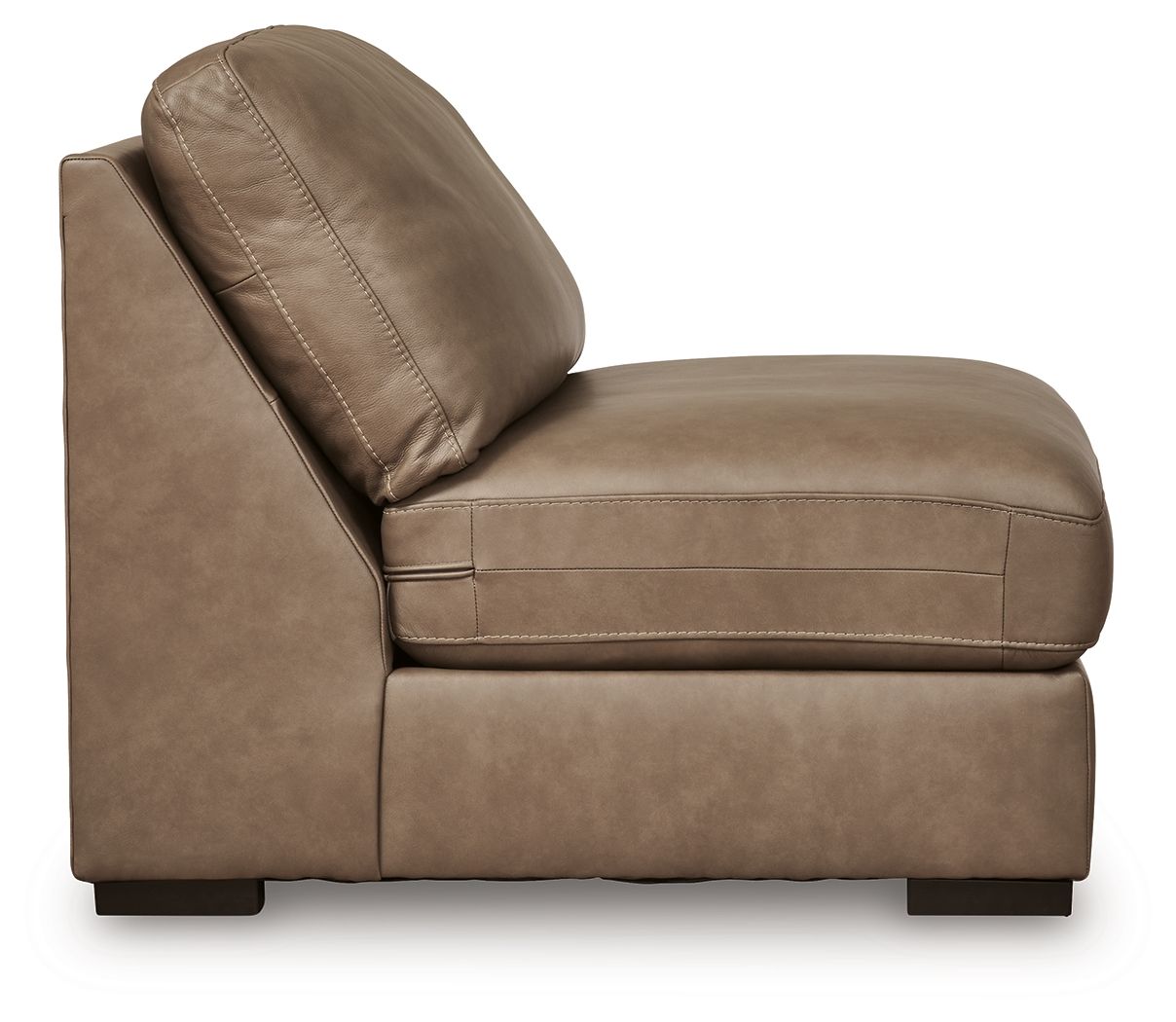 Sahara armless lounge chair, taupe microfiber with seam details and cushioned back