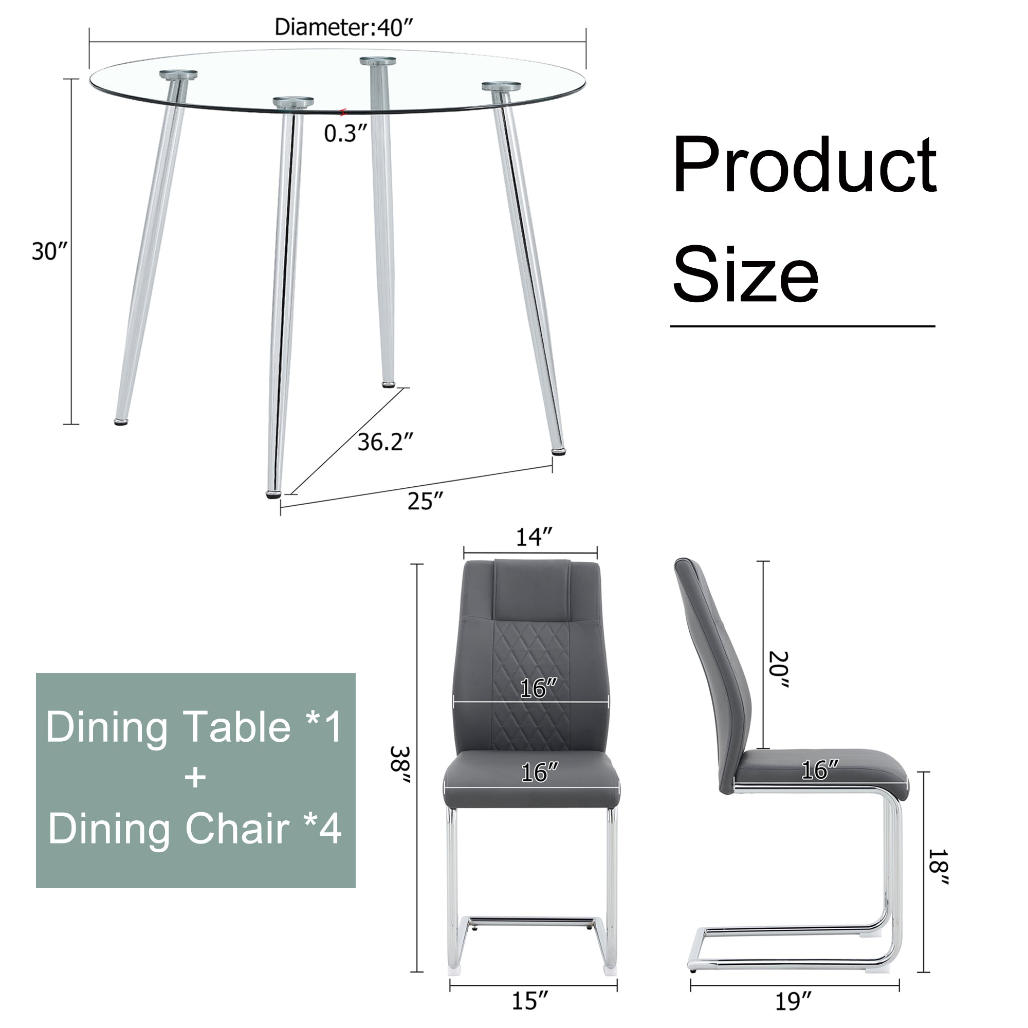 5-Piece Round Dining Table Set w/ Gray Chairs