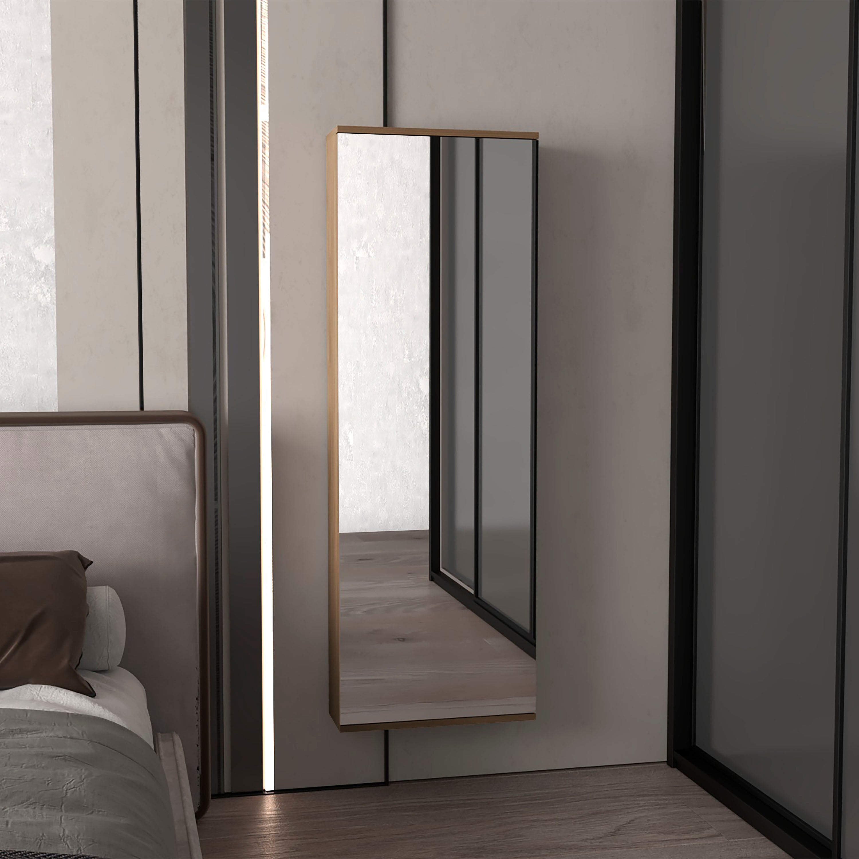 54" Tall Wall Shoe Rack, Mirrored Door, 10-Pair Storage