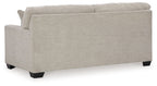 Light gray fabric sofa with track arms and square back cushion, dark block feet