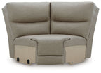 Pebble gray upholstered wedge sectional chair with padded arms and cushioned back