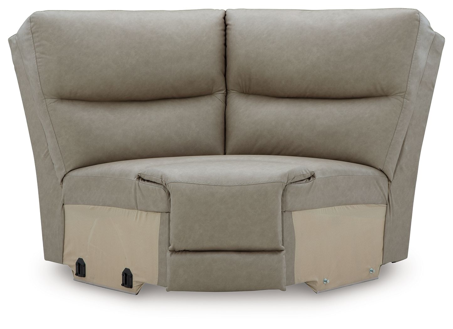 Pebble gray upholstered wedge sectional chair with padded arms and cushioned back